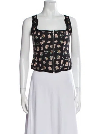 Pre-owned Dana Foley Nyc Floral Print Square Neckline Crop Top In Multi
