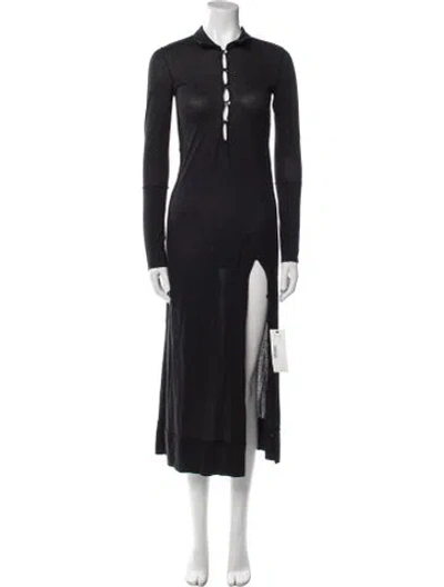 Pre-owned Dana Foley Nyc Mock Neck Midi Length Dress In Black
