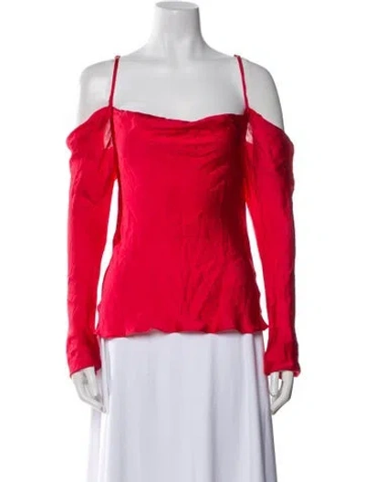 Pre-owned Dana Foley Nyc Square Neckline Long Sleeve Blouse In Red