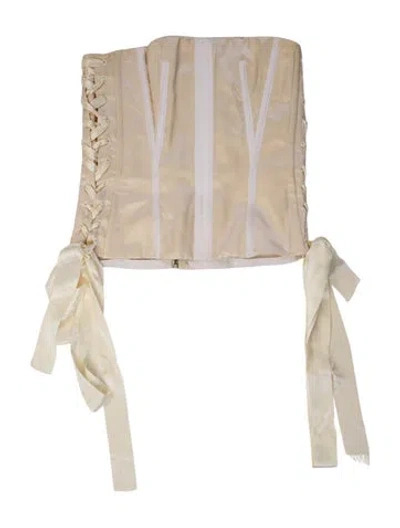 Pre-owned Dana Foley Nyc Strapless Long Sleeve Crop Top In Neutral