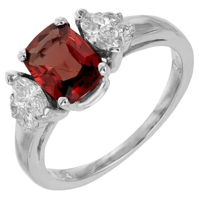 Pre-owned Dana Gia 1.39 Carat Orange Red Spinel Diamond Gold Three-stone Engagement Ring