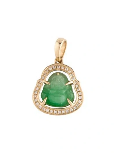 Pre-owned Dana Rebecca Designs 14k Jadeite & Diamonds Pendant, 0.75" In Multicolor