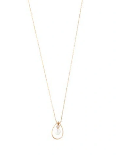 Pre-owned Dana Rebecca Designs 14k Pearl & Diamond Ivy Open Teardrop Pendant Necklace, 18.25" In Multi