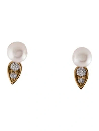 Pre-owned Dana Rebecca Designs 14k Pearl & Diamond Stud Earrings In Multi