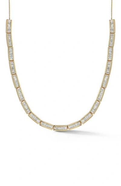 Dana Rebecca Designs Sadie Pearl Channel Set Baguette Tennis Necklace In Yellow Gold