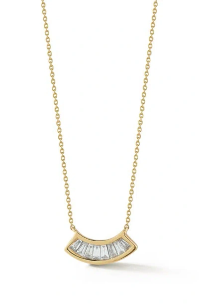 Dana Rebecca Designs Sadie Pearl Channel Set Baguette Fan Necklace In Yellow Gold