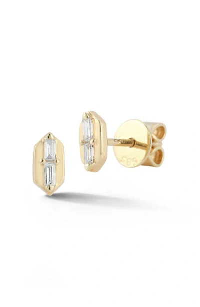 Dana Rebecca Designs Sadie Pearl Baguette Diamond Hexagonal Stud Earrings In Yellow Gold