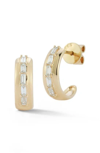 Dana Rebecca Designs Sadie Pearl Baguette Diamond Medium Huggie Hoop Earrings In Gold