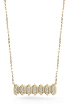 Dana Rebecca Designs Sadie Pearl Diamond Baguette Hexagonal Bar Pendant Necklace In Yellow Gold