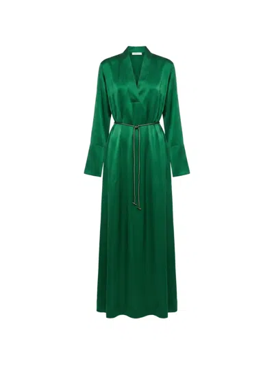 Danamè Belted V-neck Satin-finish Midi Dress In Multi