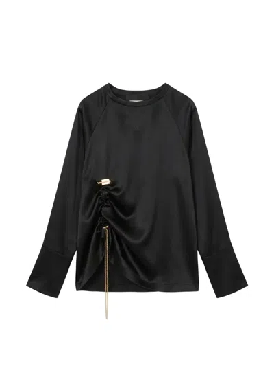 Danamè Chain-detail Ruched Long-sleeved Top In Black