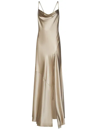 Danamè Dark Sand Stretch Silk Satin Long Slip Dress In Neutral