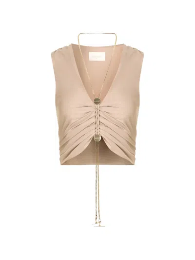 Danamè Gathered V-neck Top In Neutral