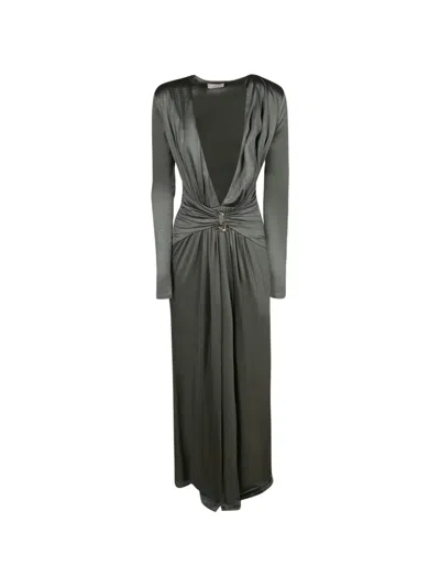 Danamè Gathered-detail V-neck Dress In Green