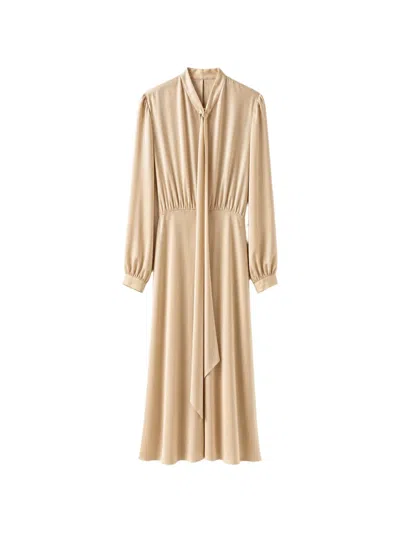 Danamè Midi Tie-neck Gathered-waist Dress In Neutral