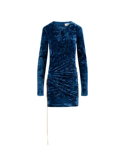 Danamè Mini Savia Crushed-velvet Ruched Dress In Blue