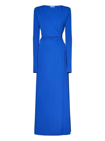Danamè Octavia Gathered-detail Long-sleeve Dress In Blue