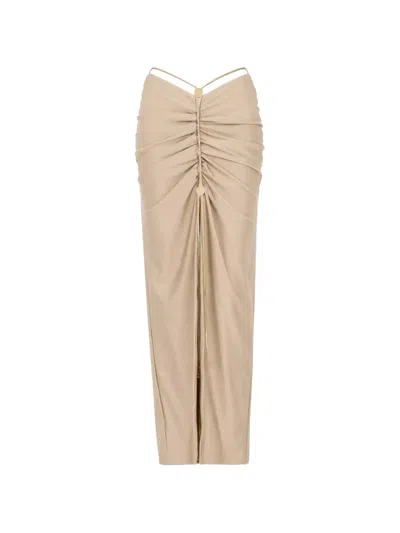 Danamè Ruched Cut-out Maxi Skirt In Brown