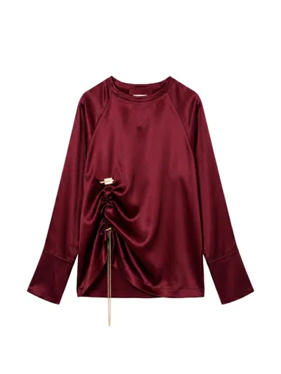 Danamè Satin-finish Ruched Blouse And Trousers Set In Multi
