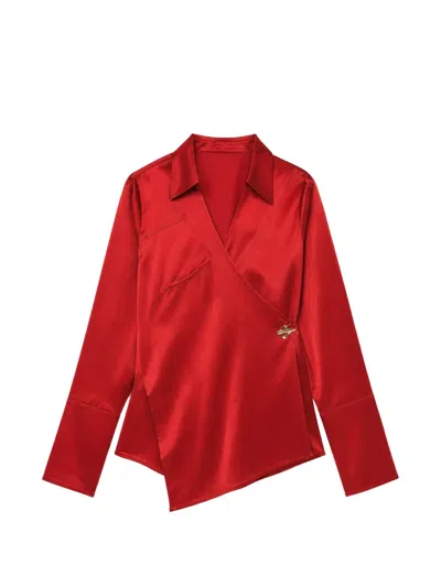 Danamè Wrap-style Satin Blouse In Red