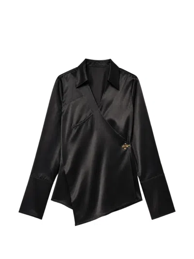 Danamè Wrap-style Satin-finish Blouse In Black