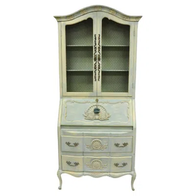 Pre-owned Danby Vintage French Provincial Blue Painted Bookcase Tall Secretary Desk By