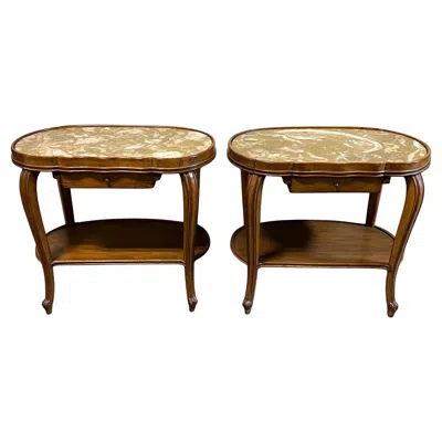 Pre-owned Danby Vintage Kidney Nightstands Marble Top In Brown