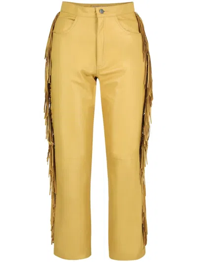 Dancassab Amador Fringe-detail Leather Trousers In Yellow