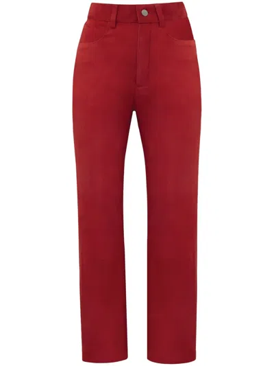 Dancassab Amira Straight-leg Suede Trousers In Red
