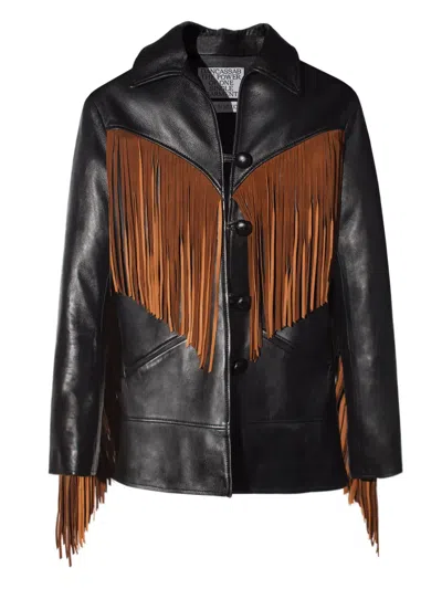 Dancassab Dottie Fringe-trim Leather Jacket In Black