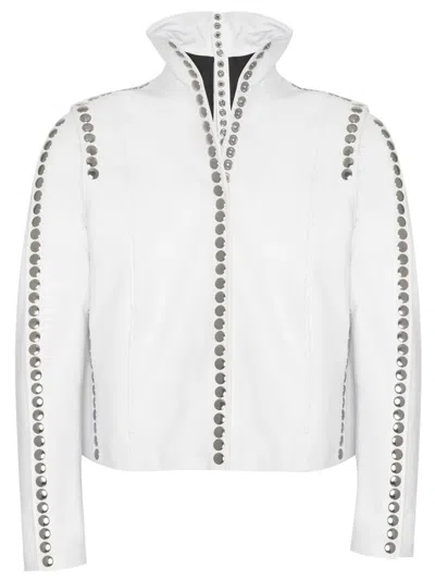 Dancassab Elvis Studded Leather Jacket In White