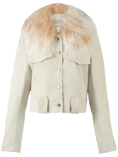 Dancassab Fanny Shearling-collar Suede Jacket In Gray