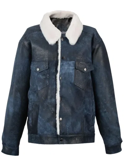 Dancassab Giulia Shearling-collar Leather Jacket In Blue