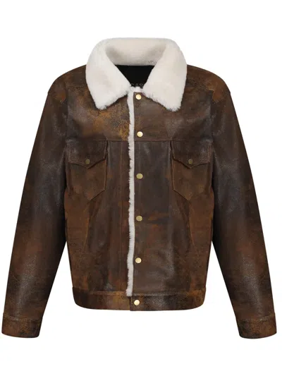 Dancassab Giulia Shearling-trim Leather Jacket In Brown