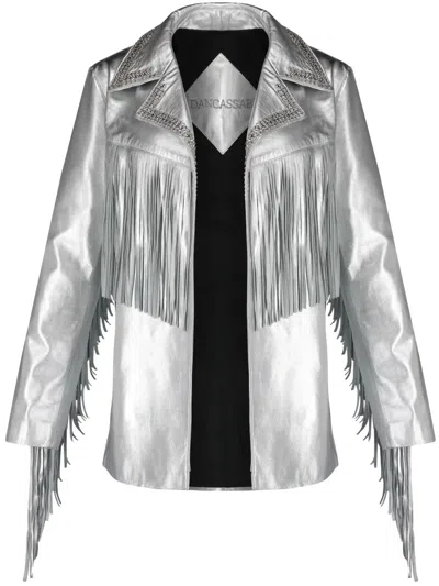 Dancassab Laurel Fringe-trim Metallic-leather Jacket