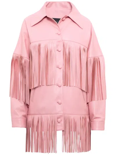 Dancassab Loretta Fringed Leather Jacket In Pink