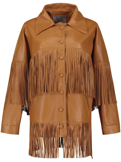Dancassab Loretta Fringe-trim Leather Jacket In Brown