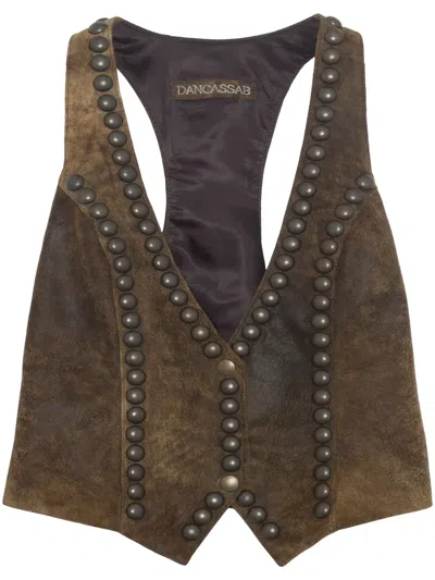 Dancassab Naomi Stud-embellished Suede Vest In Brown