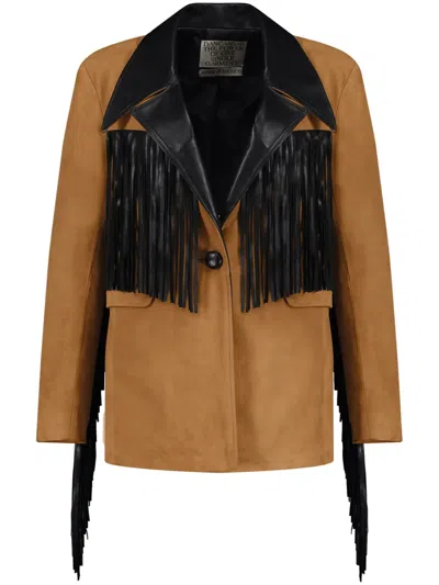 Dancassab Patsy Fringe-trim Jacket In Brown
