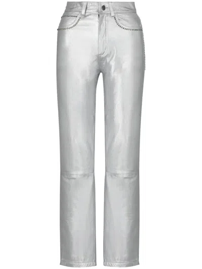 Dancassab Ruth Leather Trousers In Silver
