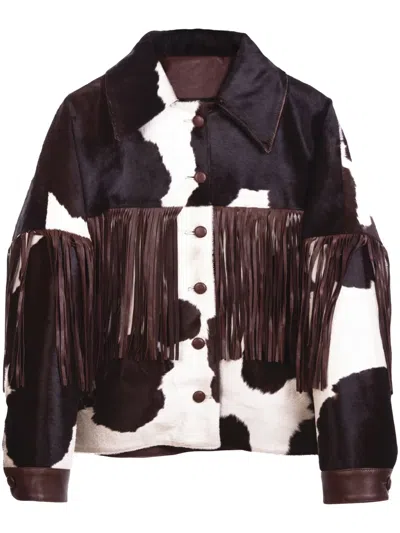 Dancassab Taylor Cow-print Fringed Jacket In Black