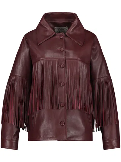 Dancassab Taylor Fringed Leather Jacket In Burgundy