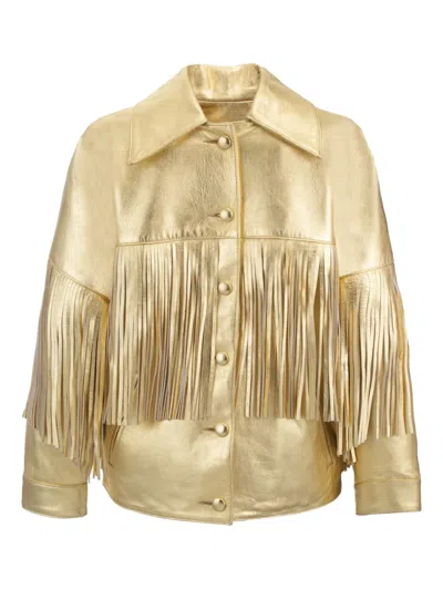 Dancassab Taylor Lederjacke Mit Fransen In Gold