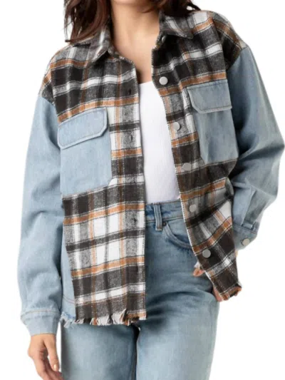 Dance & Marvel Plaid Contrast Denim Shacket In Blue