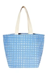 Dance Happy Micro Grid Wide Tote Bag In Azure