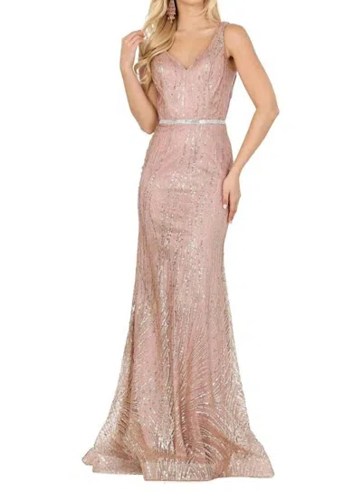 Dancing Queen Sleeveless Glitter Motif Mermaid Gown In Rose Gold In Pink