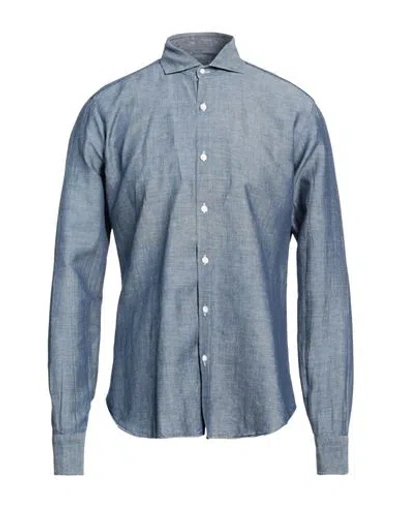 Dandylife By Barba Man Denim Shirt Blue Size 17 Linen, Cotton