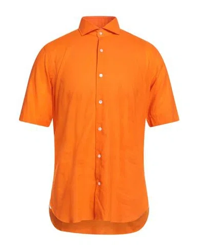Dandylife By Barba Man Shirt Orange Size 15 ¾ Linen, Cotton