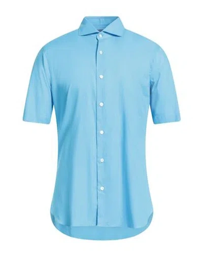 Dandylife By Barba Man Shirt Turquoise Size 16 Linen, Cotton In Blue
