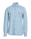 Dandylife By Barba Napoli Man Shirt Light Blue Size 16 Linen In Blue
